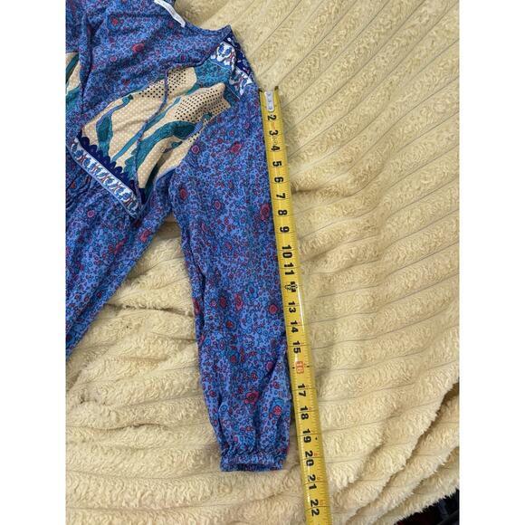 R. Vivimos Long Sleeve Bohemian Peacock Printed V-Neck Midi Dress Tassel Tie L - Picture 11 of 11